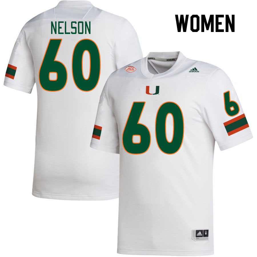 Women #60 Zion Nelson Miami Hurricanes College Football Jerseys Stitched-White - Click Image to Close